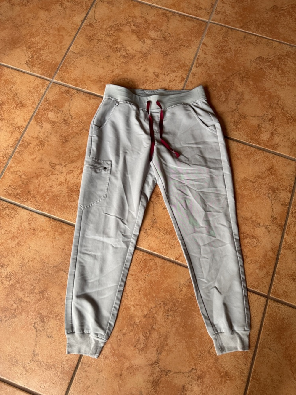 Figs Light Gray Jogger Pants with Maroon Drawstring